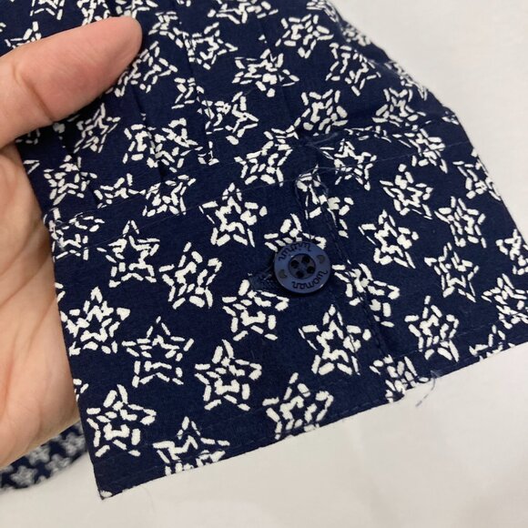 Woman Within size 18/20 Navy Star Print Long Sleeve Button Down Cotton Preppy - Picture 8 of 11